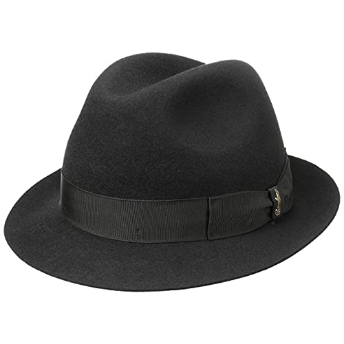 Borsalino Marengo Haarfilz Fedora Hut Haarfilzhut Fedorahut Trilby Herrenhut Damen/Herren - Made in Italy Filzhut mit Ripsband Frühling-Sommer Herbst-Winter - 59 cm schwarz von Borsalino