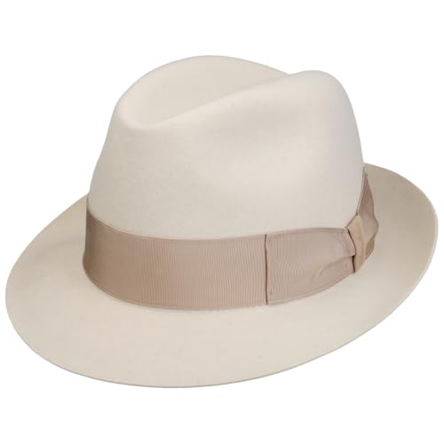 Borsalino Nilo Premium Trilby Haarfilzhut Filzhut Filztrilby Wollfilzhut Damen/Herren - Made in Italy mit Futter, Ripsband Herbst-Winter Winter - 57 cm cremeweiß von Borsalino