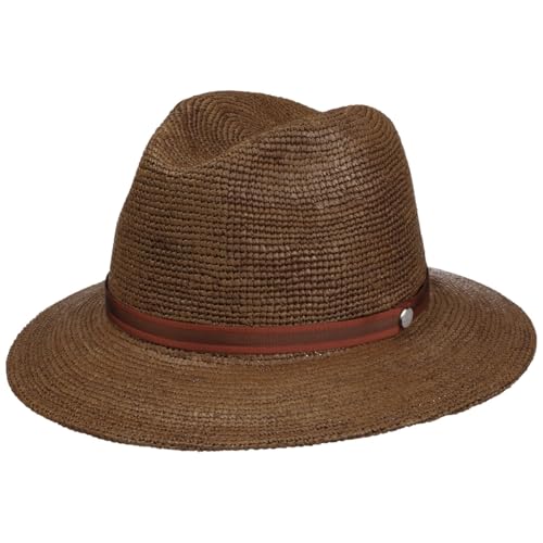 Borsalino Packable Crochet Raffiahut Sommerhut Sonnenhut Raffiastrohhut Damen/Herren - Made in Italy Frühling-Sommer Frühjahr Sommer - L (58-59 cm) braun von Borsalino