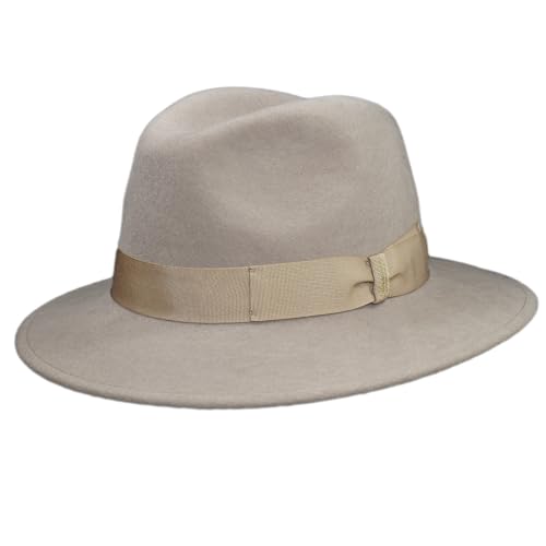 Borsalino Piemonte Traveller Wollhut Wollfilzhut Filzhut Damen/Herren - Made in Italy mit Ripsband, Ripsband Herbst-Winter - 58 cm beige von Borsalino