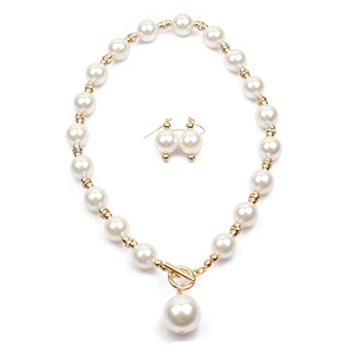 Borsgye Große Perlen Schmuck Set Nachgemachte Perlenkette Kirsch Armband Ohrstecker Damen Halskette Runde Zuchtkette Statement mit Perlen Ohrringen für Hochzeit Events Party - 6090 Borsgye Große Perlen Schmuck Set Nachgemachte Perlenkette Kirsch Armband Ohrstecker Damen Halskette Runde Zuchtkette Statement mit Perlen Ohrringen für Hochzeit Events Party - 6090 von Borsgye