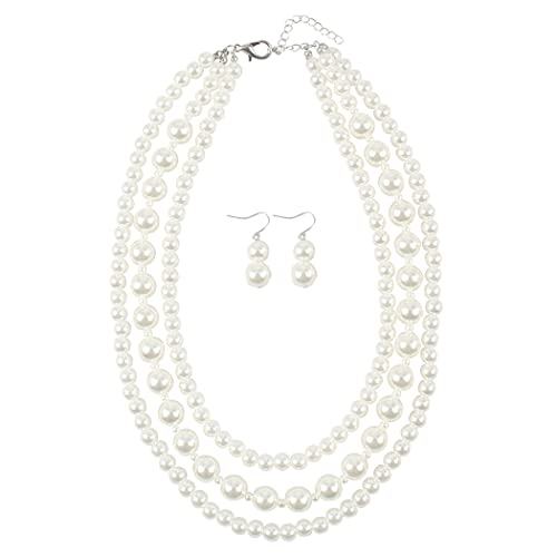 Borsgye Große Perlen Schmuck Set Nachgemachte Perlenkette Kirsch Armband Ohrstecker Damen Halskette Runde Zuchtkette Statement mit Perlen Ohrringen für Hochzeit Events Party - 9340 von Borsgye