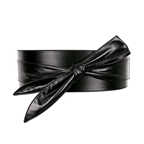 Borsgye PU Leder Taillengürtel Damen Vintage breite Taille Band Gürtel Retro Fliege Bandage Girdle Wrap Waspie Band Damen Leder Korsett Cinchbund Halloween Kostüm - Schwarz von Borsgye