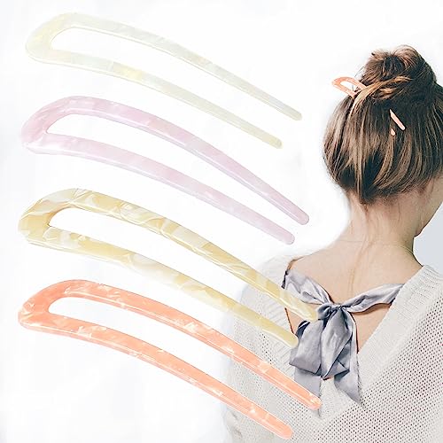 Borsun 4 Stück U-förmige Haarnadeln für Dutt, französische Haargabeln für langes Haar, 2 Zinken für Frauen und Mädchen (helle Farben) von Borsun