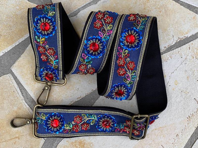 Taschengurt Ersatzriemen Wechselgurt Boho Handbestickt Perlen von Bortenzauber