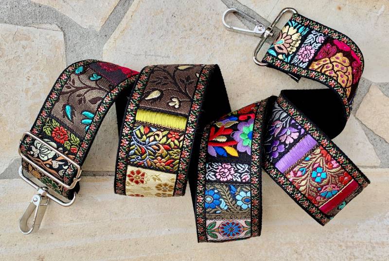 Taschengurt Verstellbarer Ersatzriemen Crossbody Boho Patchwork Blumen von Bortenzauber