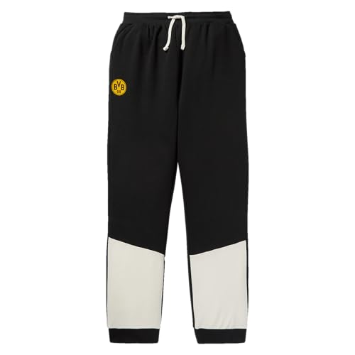 BVB Kinder Sweatpants, Schwarz-Weiß Colorblock Design, 100% Baumwolle, mit Kordelzug und Taschen Gr. 116 von Borussia Dortmund