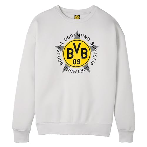 BVB RETRO SWEATSHIRT GREY: Graues Sweatshirt im 90er Jahre Design - Oversized Fit, Großes BVB-Emblem mit Stern von Borussia Dortmund