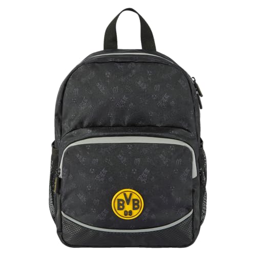 Borussia Dortmund BVB Rucksack Allover Schwarz Kids - Schwarzer Rucksack für Kinder mit Auffälligem BVB-Logo, 100% Polyester von Borussia Dortmund