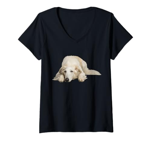 Damen Borsoi T-Shirt mit V-Ausschnitt von Borzoi Dog