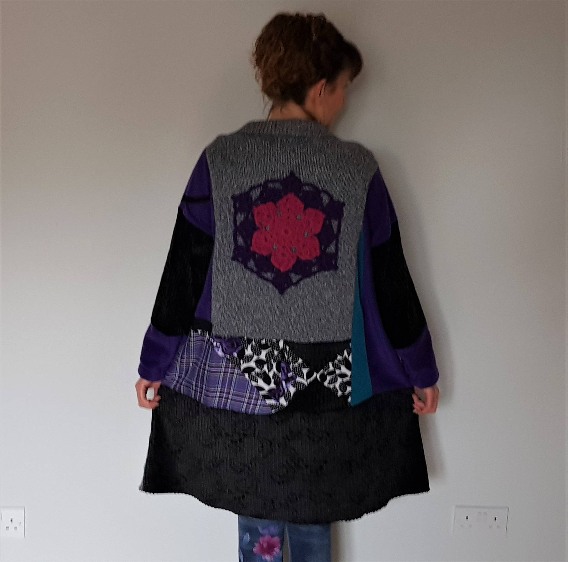 Damen Herbst Kleidung, Upcycled Denim Poncho, Pullover Tunika, Plus Größe Kleidung Für Frauen, Patchwork Tunika Kleid, Boho von BosaHandmade