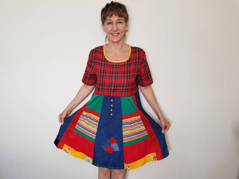 Plus Size Bekleidung Patchwork Tank Top Upcycled Denim Hippie Kleid Kleider Für Frauen Recycelt Tunika Boho von BosaHandmade