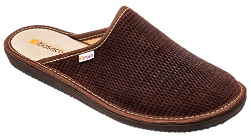 Bosaco Herren Hausschuhe Männer Pantoffeln Pantoletten Memory-Sohle Schlappen Herren (45, Dunkelbraun Perforiert Leder) von Bosaco