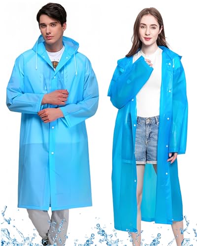 Bosdontek 2 Stück Regenponcho Unisex, Eva Regenmantel Festival Wiederverwendbar Regenponcho Herren Regenjacke Damen, Wasserdicht Regencape Damen Rain Poncho für Festival Konzert Wandern (Blau) von Bosdontek