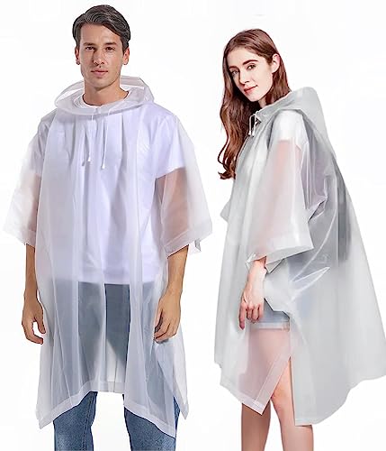 Bosdontek 2 Stück Regenponcho Unisex, Eva Regenponcho Herren Wasserdicht, Wiederverwendbar Regencape Festival Regenmantel Damen Rain Poncho für Festival Konzert Wandern von Bosdontek