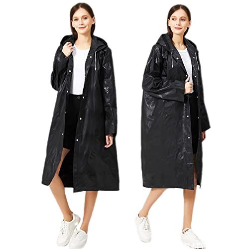 Bosdontek 2 Stück Regenponcho Unisex, Eva Regenmantel Festival Wiederverwendbar Regenponcho Herren Regenjacke Damen, Wasserdicht Regencape Damen Rain Poncho für Festival Konzert Wandern (Schwarz) von Bosdontek