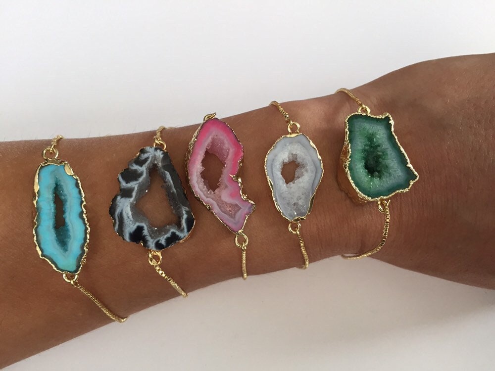 Druzy Armband Rohes Kristall Schwester Geschenk Stapel Zierliches Achat Buntes Für Freund von Boshar