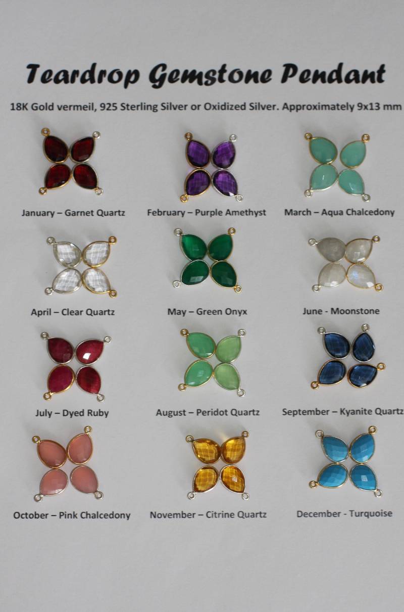 Fügen Sie Auf Teardrop Birthstone Echten Edelstein Eingerahmt Charme Zu Jeder Halskette Oder Armband - Geburtsstein Anhänger von Boshar