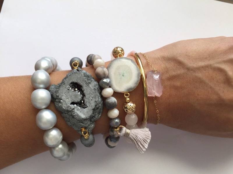 stapel Armbänder Set, Bester Freund Geschenk, Soul Sister Geschenk Für Schwester, Druzy Achat, Rosenquarz, Bff Boho Armband, Layering von Boshar