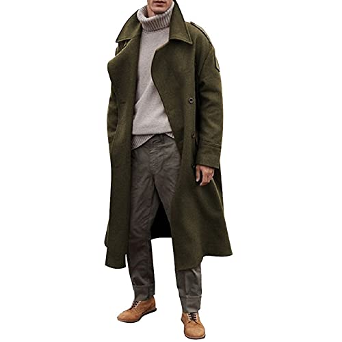 Boshivw Herren Mantel Lang Jacke Revers Trenchcoat Vintage Windbreaker Casual Parka Outwear Cardigan Männer Übergangsjacke Klassischer Herrenmantel Wintermantel, Armeegrün, XL von Boshivw