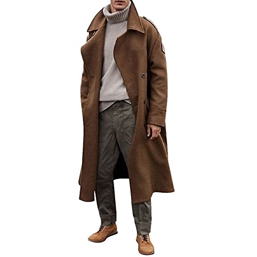 Boshivw Herren Mantel Lang Jacke Revers Trenchcoat Vintage Windbreaker Casual Parka Outwear Cardigan Männer Übergangsjacke Klassischer Herrenmantel Wintermantel, Braun von Boshivw