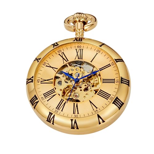 Luxuriöse, automatische mechanische Taschenuhr mit römischen Ziffern, Kettenanhänger für Herren und Damen von Whodoit