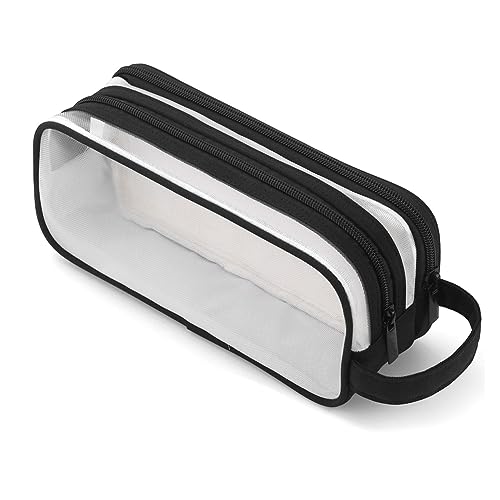 Bosiyrggrl 1 Stück Grid Mesh Federmäppchen, Bleistifttasche, multifunktional, tragbar, transparent, für Studenten, Jugendliche, Schwarz von Bosiyrggrl