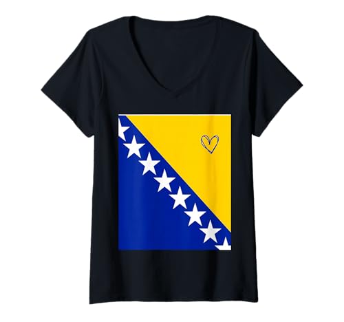 Damen Bosnien und Herzegowina Flagge Bosnian Heart Proud Heritage T-Shirt mit V-Ausschnitt von Bosnia and Herzegovina Flag Bosnian Gifts Idea