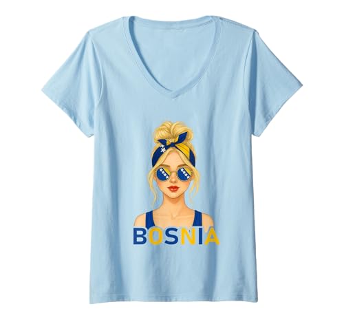 Damen Blond Bosnian Girl Bosnia Flag Bosnian Girlfriend Wife T-Shirt mit V-Ausschnitt Damen Blond Bosnian Girl Bosnia Flag Bosnian Girlfriend Wife T-Shirt mit V-Ausschnitt von Bosnian Girl Designs Blond And Brunette