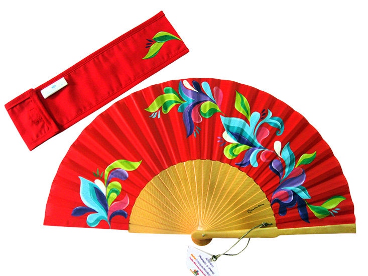 Handbemalter Fächer Mit Passendem Etui „Paradies" von Bosquedecolor