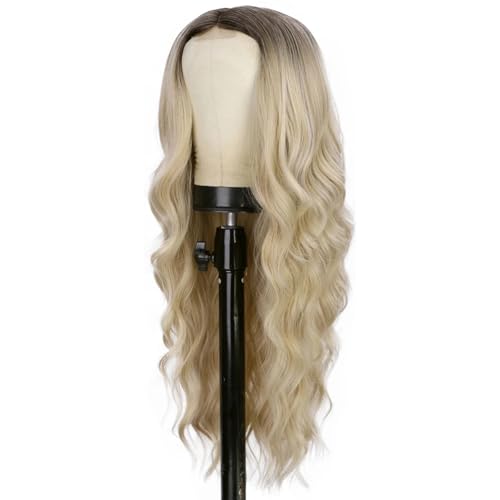 Bosreroy Blonde 66 cm Perücke für Damen, Ombré-Gold mit natürlichen Wellen, Hochtemperaturfaser, Mittelteil, einfach zu installieren Bosreroy Blonde 66 cm Perücke für Damen, Ombré-Gold mit natürlichen Wellen, Hochtemperaturfaser, Mittelteil, einfach zu installieren von Bosreroy