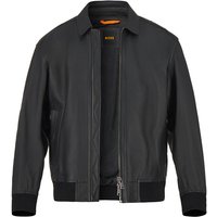 BOSS Orange Herren Lederjacke Schwarz unifarben von Boss Orange