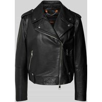BOSS Orange Regular Fit Lederjacke aus genarbten Rindsleder in Black, Größe 36 von Boss Orange