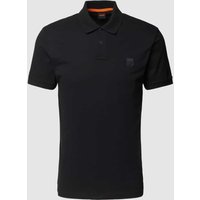 BOSS Orange Slim Fit Poloshirt mit kurzer Knopfleiste in Black, Größe S von Boss Orange