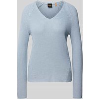 BOSS Orange Strickpullover mit U-Boot-Ausschnitt Modell 'Fardin' in Hellblau, Größe M von Boss Orange