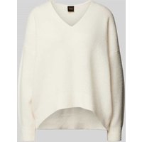 BOSS Orange Strickpullover mit V-Ausschnitt Modell 'Fondella' in Offwhite, Größe XL von Boss Orange