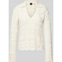BOSS Orange Strickpullover mit geripptem V-Ausschnitt Modell 'Fyder' in Offwhite, Größe XL von Boss Orange