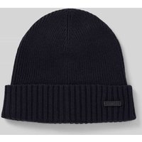 BOSS Beanie mit Label-Badge Modell 'Fati' in Dunkelblau, Größe 1 von Boss