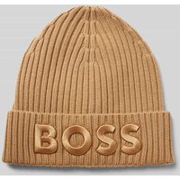 BOSS Beanie mit Label-Stitching Modell 'Lara' in Camel, Größe 1 von Boss
