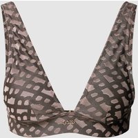 BOSS Black Women Bikini-Oberteil mit Allover-Muster Modell 'BEATRIX' in Beige Melange, Größe XL von BOSS Black Women