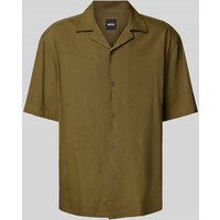 BOSS Loose Fit Freizeithemd aus Leinen-Viskose-Mix Modell 'LARS' in Oliv, Größe XL von Boss