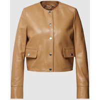 BOSS Black Women Lederjacke mit Knopfleiste Modell 'Samarie' in black in Camel, Größe 38 von BOSS Black Women