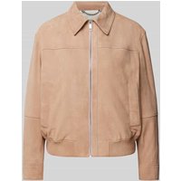 BOSS Black Women Lederjacke mit Umlegekragen Modell 'Sacamela' in Beige, Größe 46 von BOSS Black Women