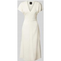 BOSS Midikleid mit V-Ausschnitt Modell 'Dieshana' in Offwhite, Größe 42 von Boss