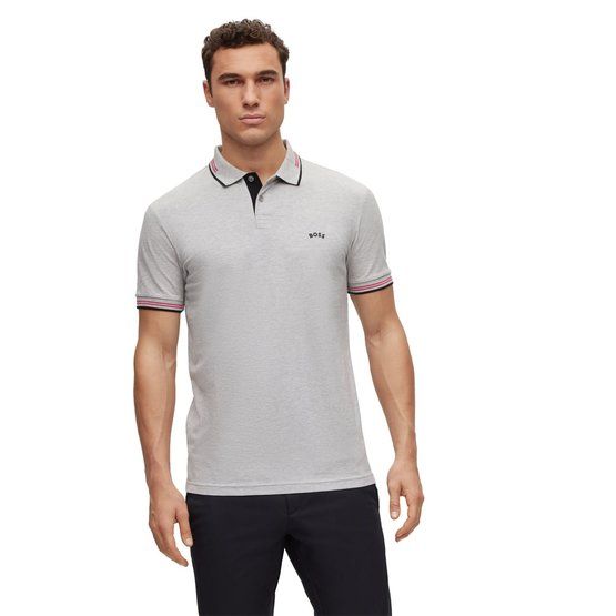 BOSS Paul Curved slim fit Halbarm Polo grau melange von Boss