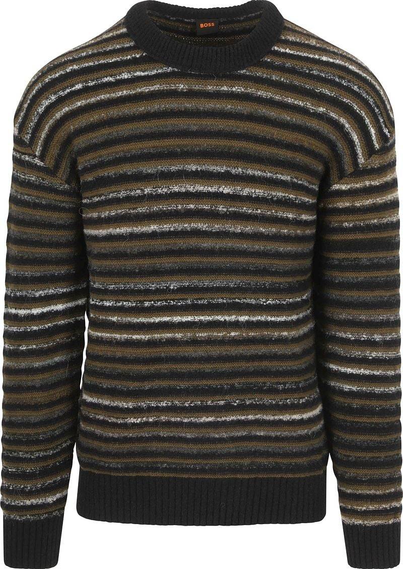 BOSS Pullover Aturn Wool Blend Streifen Schwarz - Größe L von Boss