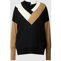 BOSS Black Women Pullover mit Color-Blocking-Design und V-Ausschnitt in Camel, Größe M von BOSS Black Women