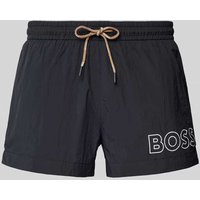 BOSS Relaxed Fit Badeshorts mit Label-Print Modell 'Mooneye' in Black, Größe XXL von Boss