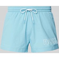 BOSS Relaxed Fit Badeshorts mit Label-Print Modell 'Mooneye' in Hellblau, Größe XL von Boss