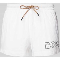BOSS Relaxed Fit Badeshorts mit Label-Print Modell 'Mooneye' in Weiss, Größe M von Boss